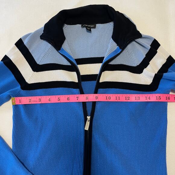 Vintage Y2K Bebe Sport Rhinestone Ribbed Stripe Blue Zip Up Women's Large - Picture 6 of 7